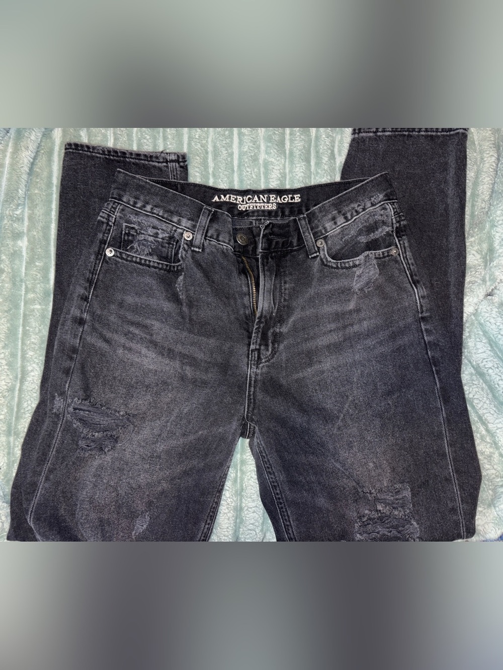 American Eagle Black Ripped Straight Leg Jeans